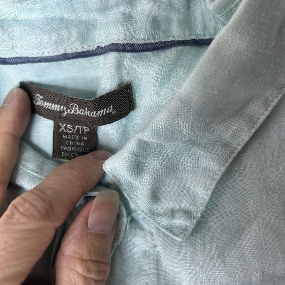 Tommy Bahama XS Women’s Linen Roll Tab Button Up Long Sleeve Light Blue Green - Picture 4 of 4